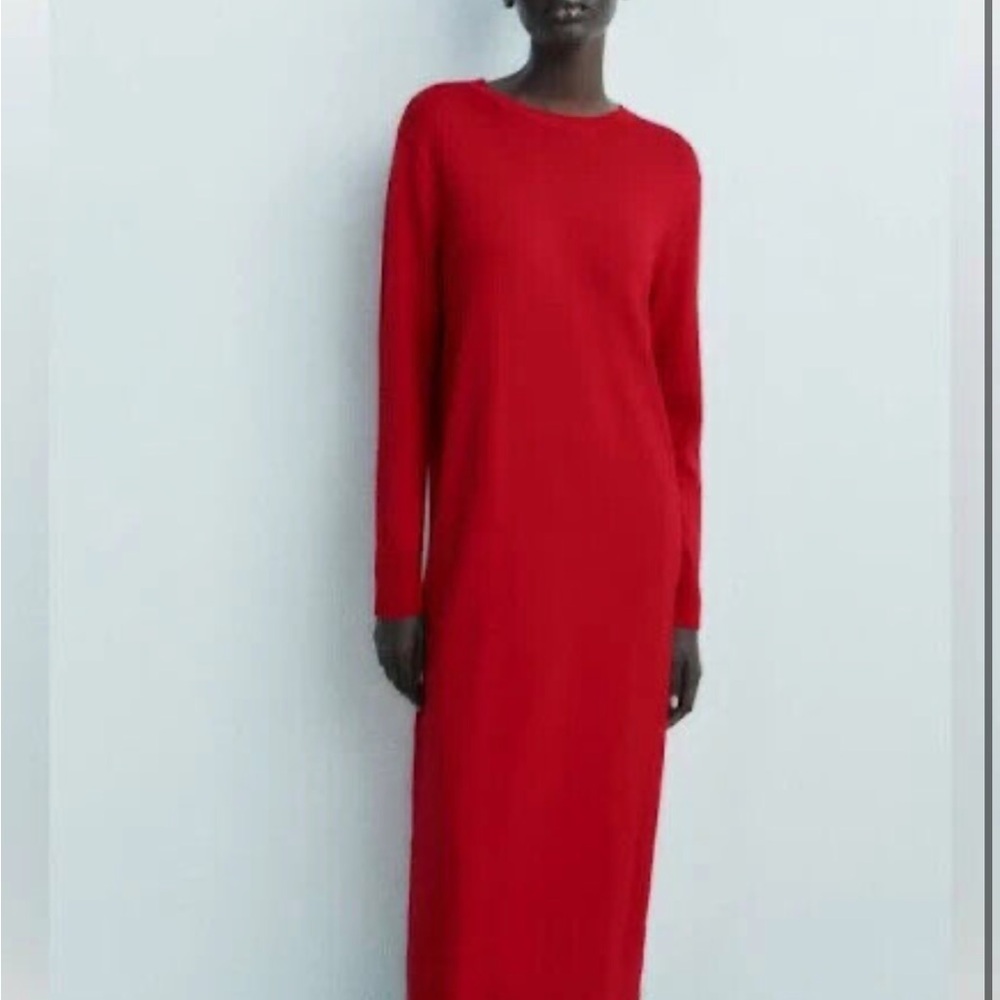 Elegant Red Long Sleeve Sweater Dress